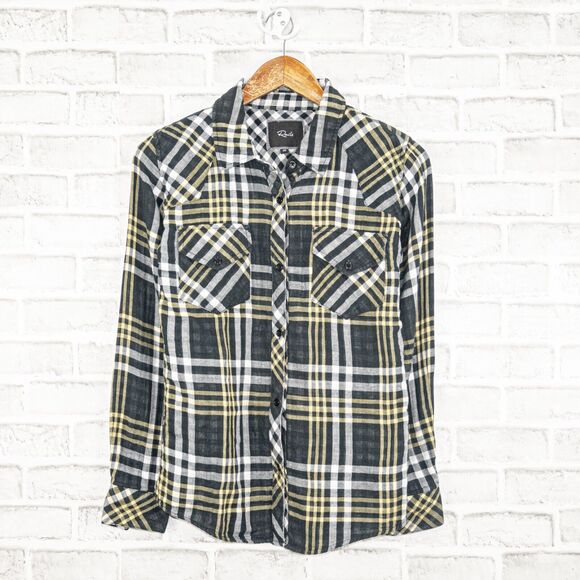 Rails Women's Button up Shirt in black yellow plaid cotton Size XS - Picture 1 of 9
